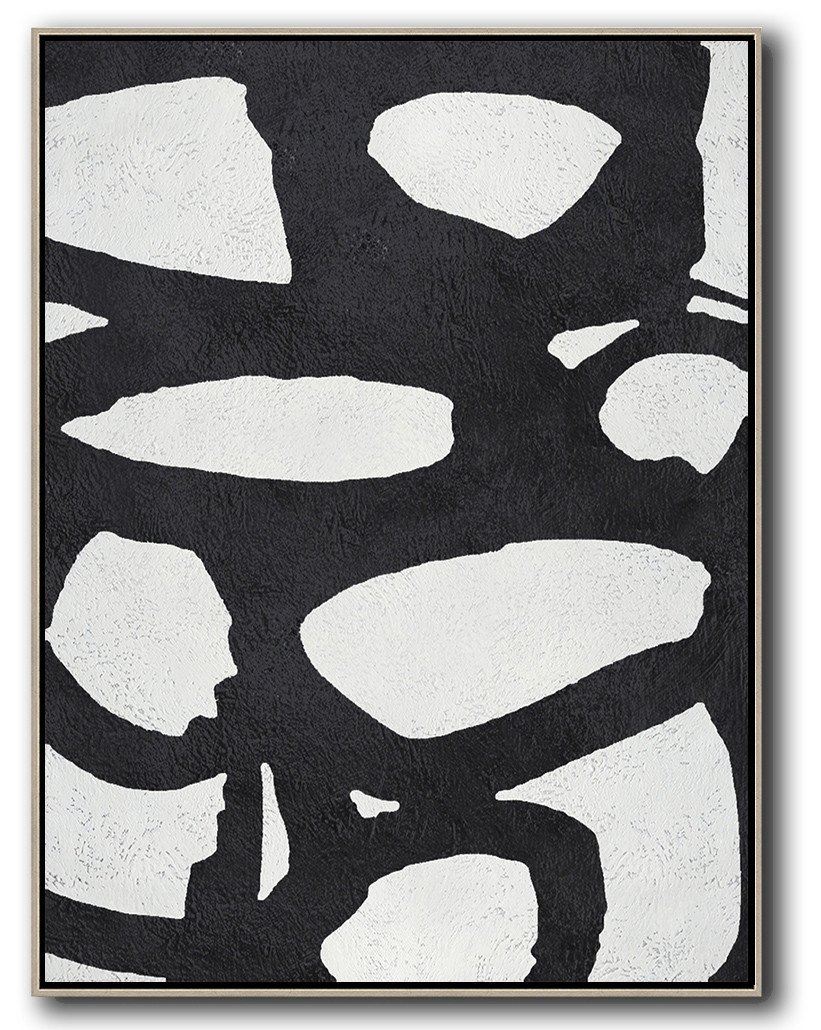 Large Abstract Wall Art,Black And White Minimal Painting On Canvas - Artwork For Sale